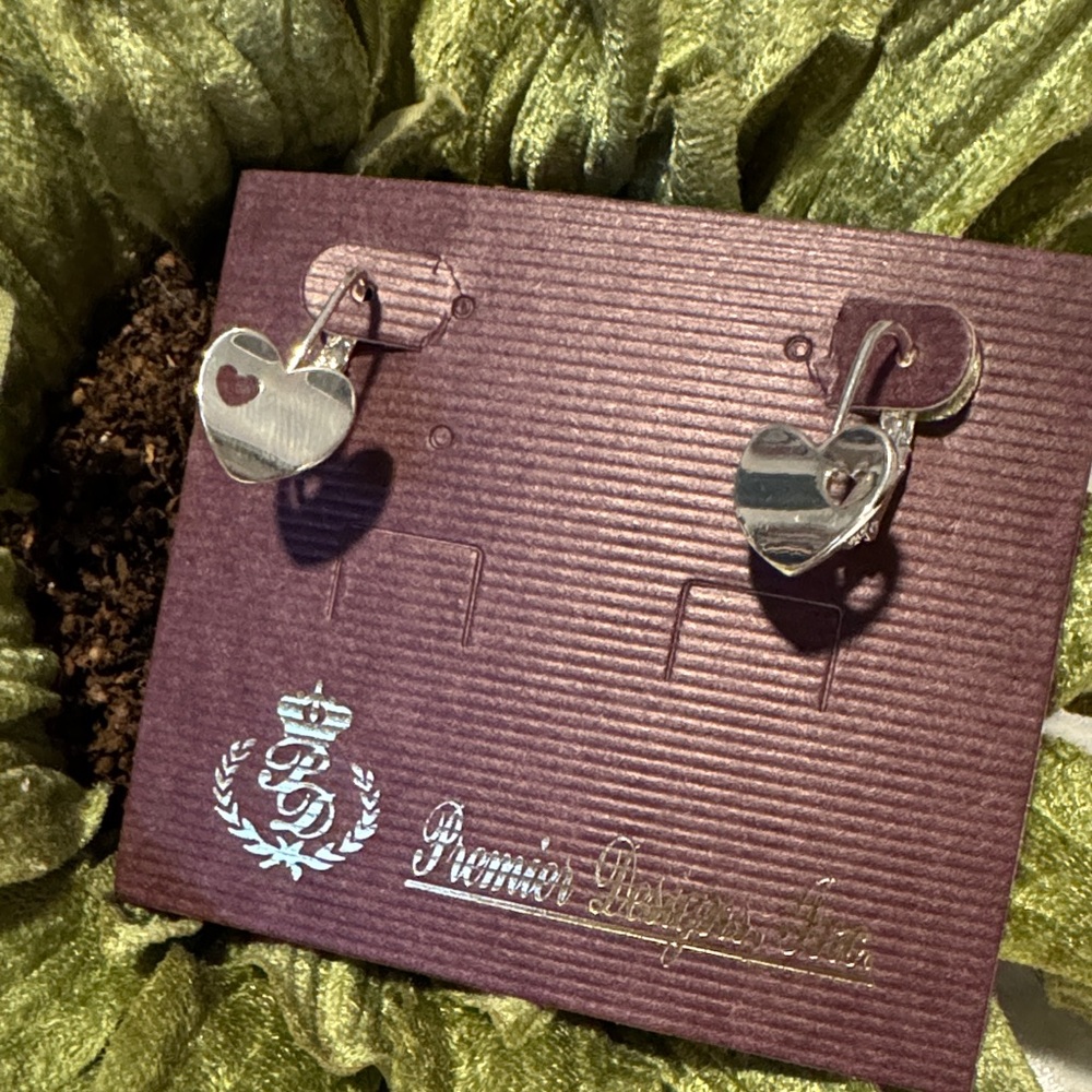 Premier Designs Silver Heart Earrings with Red Accent